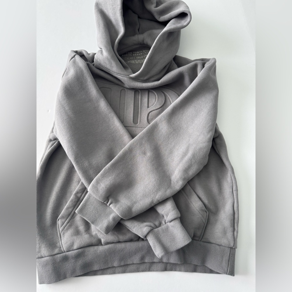 Taylor Swift The Tortured Poets Department TTPD Gray Embossed Hoodie Youth M - Picture 4 of 6